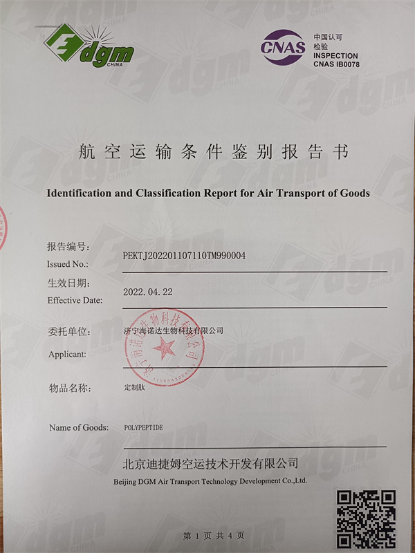 航空运输条件鉴别报告书